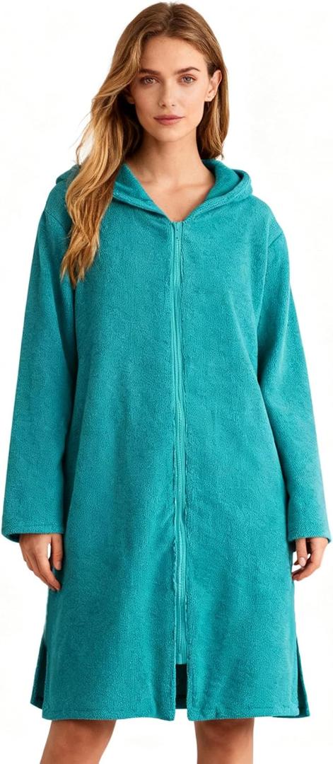 Weecreeture Hooded Towel Poncho with Zipper and Pocket, Surf Poncho for Men and Women, Beach Bath Changing Robe Cover Up L