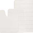 3Pc Bathroom Rug Sets, Non Slip Memory Foam Bath Mat Rug 3 Piece Set, Extra Absorbent Soft Bath Mat Sets, Washable Area Rugs for Bathroom, Toilet(White) (Stripe)