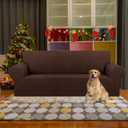 KEKUOU Stretch Sofa Cover Slipcover Couch Covers for 3 Cushion Couch Sofa pet Friendly (78"-94") Furniture Protector Sofa with Elastic Bottom for Kids,Dog, Jacquard Small Checked(Large,Chocolate)