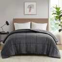Urban Habitat Queen Comforter Set, Cozy Soft Jersey Knit Bedding, Box Quilting & Heathered Design, Cool to Touch, Lightweight All Seasons Down Alternative Bed Set, Full/Queen Black 4 Piece