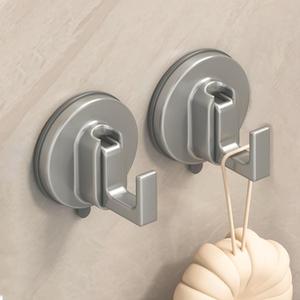 Aluminum Metal Heavy Duty Vacuum Suction Cup Hooks Door Mounted Clothes Hook Wardrobe Sticky Hook Suction for Kitchen Bathroom (Grey 2 Pack)