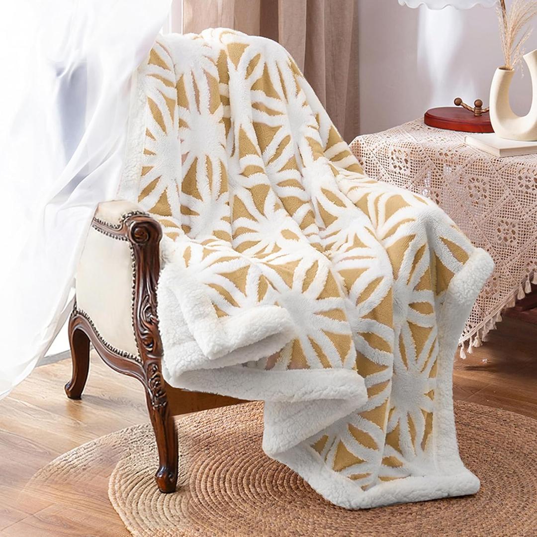 LOMAO Sherpa Fleece Blanket Fuzzy Soft Throw Blanket Dual Sided Blanket for Couch Sofa Bed (Yellow, 51''x63'')