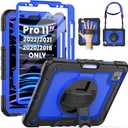 SEYMAC Case for iPad Pro 11 Case 4th/ 3rd/ 2nd/ 1st Gen (2022/2021/2020/2018), Full-Body Shockproof Protective Case with Screen Protector, 360 Rotating Stand and Hand/Shoulder Strap, Blue