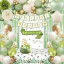 Baby Shower Decorations, Sage Green Woodland Gender Neutral Baby Shower Decor with Welcome Baby Banner, Balloons, Fringe Curtain Tablecloth, Sash Tiara, Pom Poms, Gender Reveal Bday Party Decorations