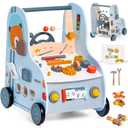 Giant bean 11-in-1 Wooden Baby Walker with Activity Center, Car Theme Montessori Walking Toy with Steering Wheel Tool Bench, Push Walker Speed Adjustable, Learning to Walk Gift for Toddler 1-6