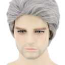 Topcosplay Men Wigs Short Grey Grandpa Old Man Wig TV Show Host Wig Halloween Costume Wigs Gray