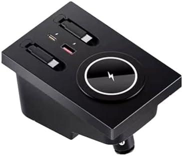 USB Hub Wireless Charger for Volvo xc60 xc90 s90 v90 s60 v60, Retractable Hub Docking Station with Fast Charging Cable Multi Port, Accessories Docking Station of Center Console (tuozhanwu-A)