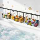 KEGII Over-the-Tub Bath Toy Storage, Adjustable 61-82.67 Inch Bathtub Toy Organizer Holder with 3 Baskets and Hooks, Large Capacity Kids Bath Toy Storage Rack for Easy Sorting and Drainage, Black