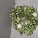 6FT Artificial Eucalyptus Garland with Flowers, 10 White Roses Baby Breath Garland Floral Greenery for Wedding Party Centerpiece Table Runner Backdrop Wall Decor Decoration