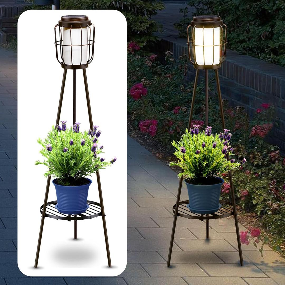 2 Pack Outdoor Solar Lights With Plant Stands, 36.22" Metal Solar Powered Outdoor Floor Lamp Waterproof Auto On/Off, Outdoor Solar Lights for Yard Deck Patio Porch Walkway Driveway Garden Decor