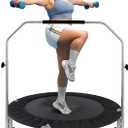 SereneLife 40" Foldable Mini Trampoline for Adults - Compact Fitness Rebounder with Adjustable Foam Handle, Exercise Trampoline with Max Load 330lbs, Indoor/Garden Whole-Body Workout