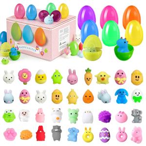 48Pcs Prefilled Easter Eggs with Animal Mochi Squishy Stress Relief , Kawaii Easter Basket Stuffers, Party Favors, Classroom Prizes (Multicolor 48Pcs)