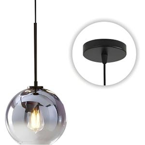 KCO Lighting Modern Black Globe Pendant Light Mercury Glass Ceiling Pendant Light Mid Century Silver Kitchen Pendant Lighting Over Island Dining Room Light Fixtures Over Table, 20cm Silver