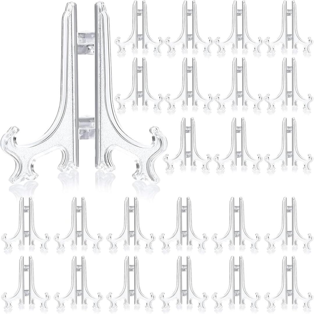 Patelai 48 Pieces Mini Easel Stands Plastic Plate Stand Holder Display Picture Easel for Display Picture Frame Collectibles Desktop Weddings Party Home Decoration(6 Inch,Clear) Patelai 48 Pieces Mini Easel Stands Plastic Plate Stand Holder Display Picture Easel for Display Picture Frame Collectibles Desktop Weddings Party Home Decoration(6 Inch,Clear)