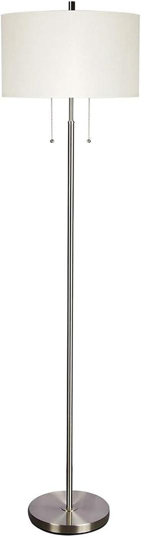 DEEPLITE Modern 2-Light Floor Lamp, Tall Standing Lamp with 2 Bulb Socket for Living Room Bedroom Office Bright Lighting, Brushed Nickel Body, White Lampshade
