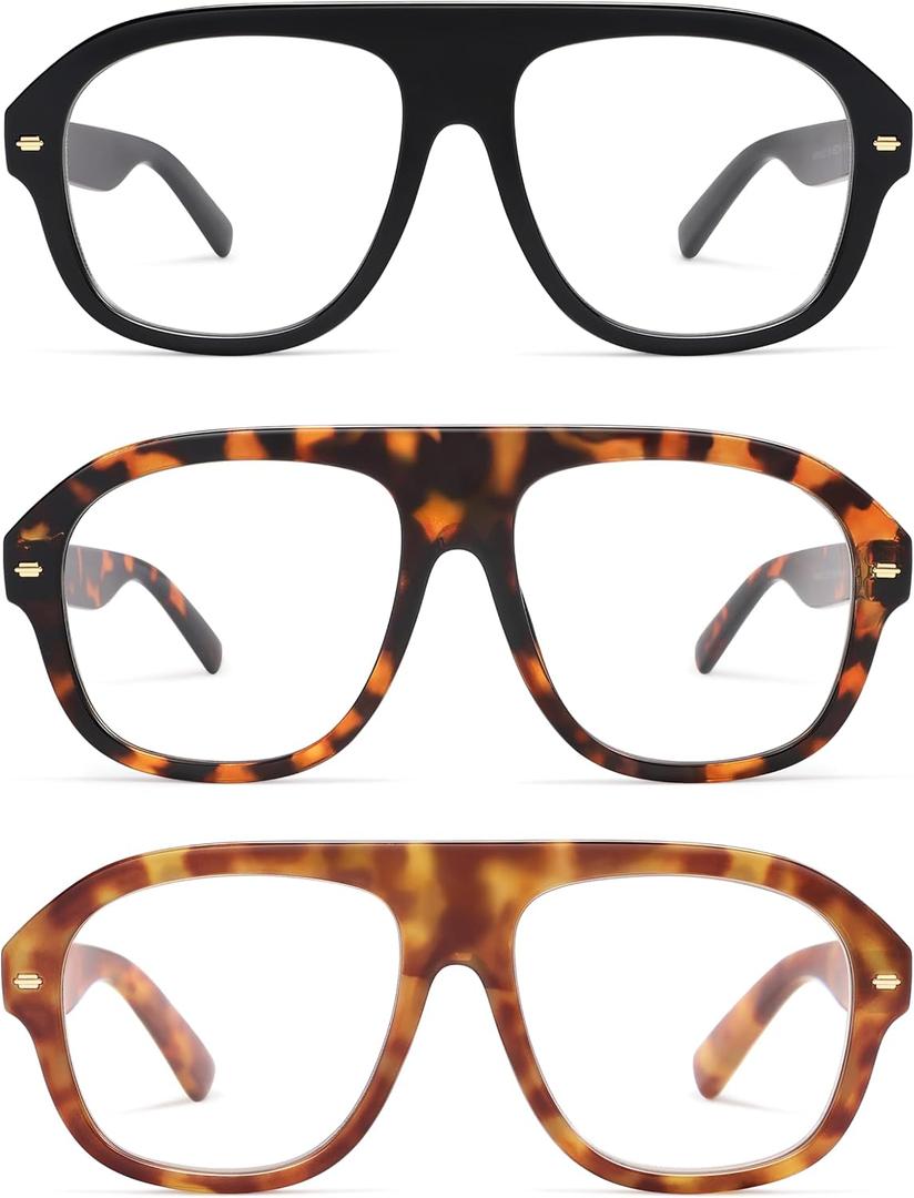 AMOMOMA 3 Pack Retro Blue Light Aviator Reading Glasses for Women Men,Oversized Large Computer Reader Frame AM6163 C1+C2+C3 1.5X
