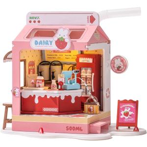 DIY Mini House Building Miniature Kit Milkbox, Miniverse Lifestyle Bookshelf Decoration, Cute Craft Kits for Women or Girls 14+, Kawaii Gifts Hobbies for Crafters (Strawberry Milkbox)