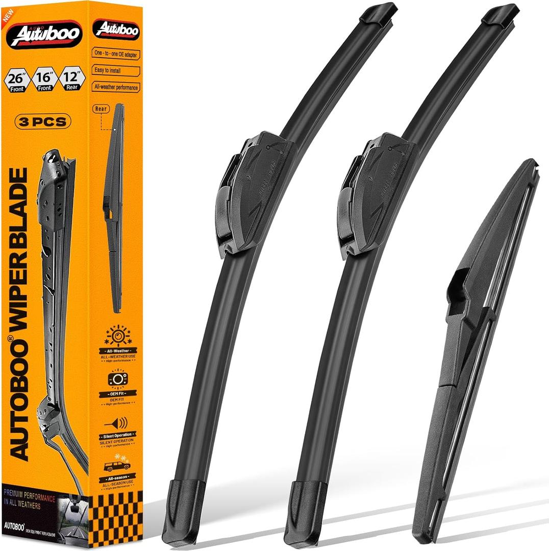AUTOBOO 26"+16" Windshield Wipers with 12" Rear Wiper Blade Replacement for Toyota RAV4 2019 2020 2021 2022, Mazda 5 2015 2014 2013 2012 2011 2010-2006 -Original Factory Quality (Pack of 3)