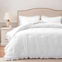 HARBOREST Queen Comforter Set White - Ruffle Comforter for Queen Size Bed, Fluffy Queen Size Comforter Set for All Seasons, 3 Pieces(1 Comforter & 2 Pillow Shams)