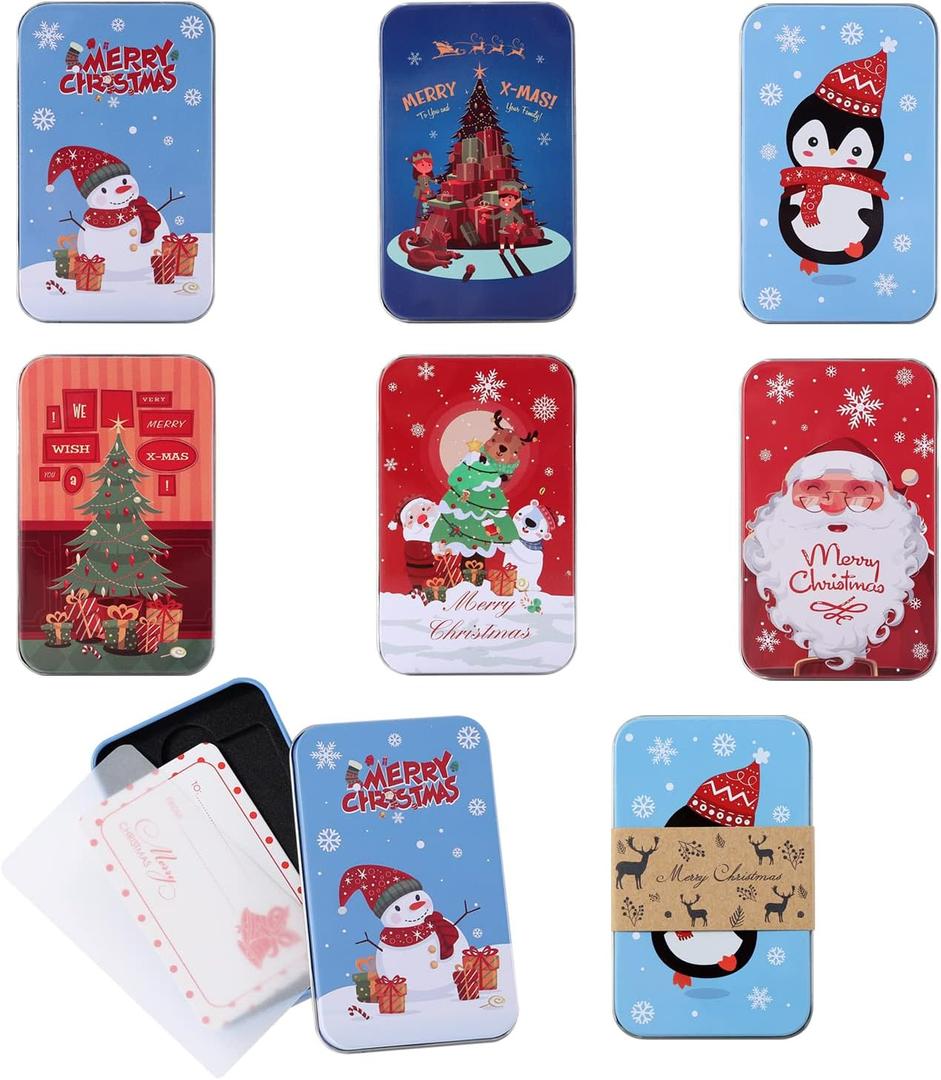 MASSTAR Gift Card Holder Small Gift Tin Boxes for Christmas Geeting FOR Cards,Money,Keys.Gift Card Box with Kraft Paper Hoop Good For Christmas Stocking Stuffers.12pack set（4.33 ×2.6 * 0.6 in.)