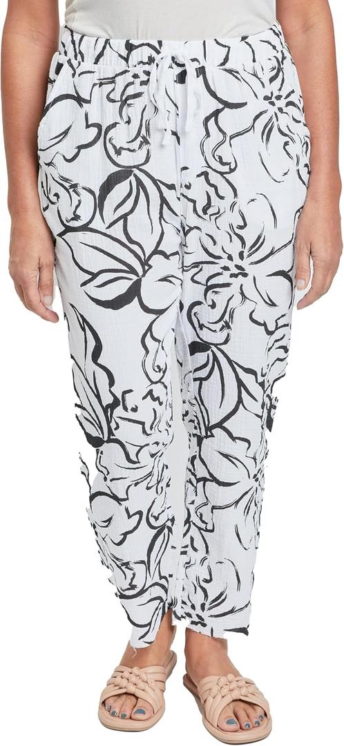 Royalty For Me Womens Women's Double Gauze Relaxed Fit Cropped Pant with Frayed Hem Deal, Size L