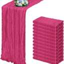 12 Pack Hot Pink Cheesecloth Table Runner 17x108 Inch Semi Sheer Boho Gauze Cheese Cloth Fabric Table Runners, for Wedding Party Baby Shower Birthday Home Decor Garden Farmhouse