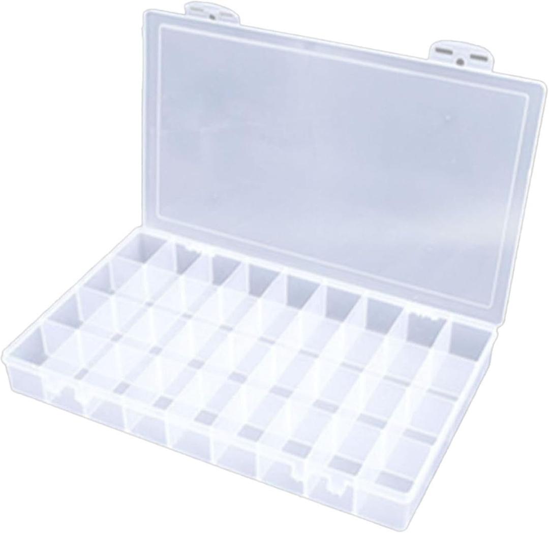 Feadily 1PCS 36 Grids Large Plastic Organizer Box with Dividers, Compartment Organizer Box for Nail Accessories/Screw/Sewing Arts and Oil Paint, Bead Storage Containers 14.9" x 9.2" x 1.9" (Clear) (white)