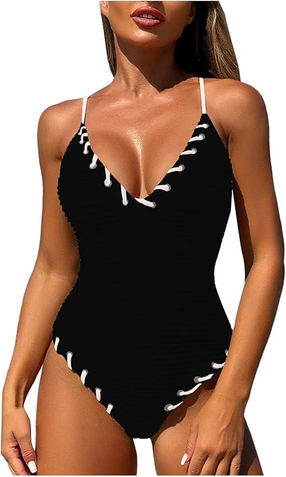 Women 1 Piece Swimwear Push Up Padded Bikini Swimsuit Training Athletic Swimwear,  M Black