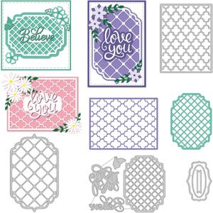 BENECREAT 4 Styles Net Lace Frame Cutting Dies, Grid Background Metal Cutting Dies for DIY Paper Craft Card Making Scrapbooking Decor