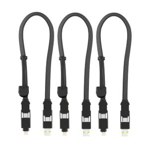 Rolling Square inCharge XL 6-in-1 Multi Charging Cable, (3X Pack) Portable USB and USB-C Cable 100W Ultra-Fast Charging, 1 Ft/0.3m, Black