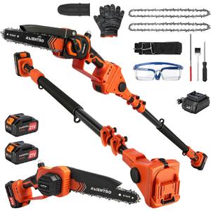 2-in-1 Electric Pole Saws for Tree Trimming, 8 Inch
Brushless Motor Mini Chainsaw Cordless with Extension Pole, 2x4000mAh Li Batteries & Charger, 16FT Max Reach