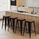 Bar Stools Set of 4 Metal Bar Stool Counter Height Bar Stools Black, Modern 26" Bar Chairs Without Back,Wooden Seat Bar Stool Counter Height