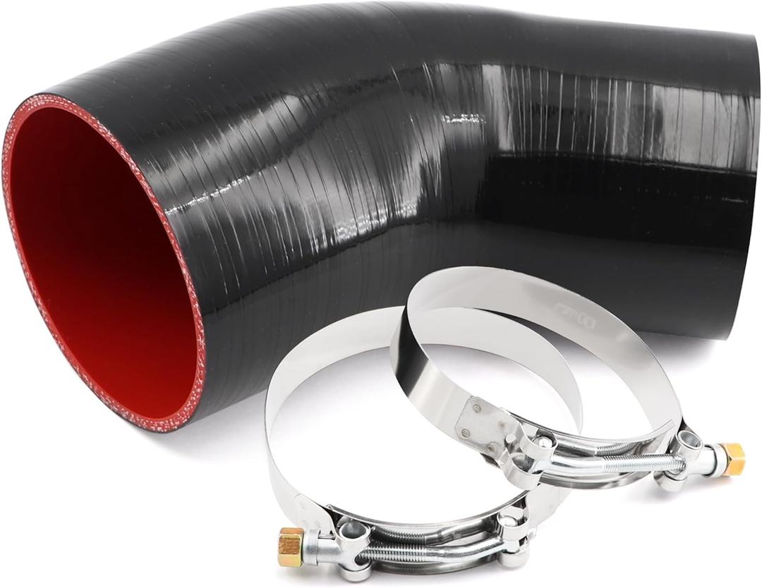 45 Degree 3.5 to 4 Inch(89-102mm) Silicone Reducer Coupler Hose,4-Ply Reinforced,Length 4Inch(102mm) with 2Pcs T-Bolt Clamps Turbo/Intercooler/Intake Piping
