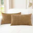 CaliTime Throw Pillow Covers Decorative 12 X 20 Inches Pack of 2 Cozy Chenille Cushion Cases for Couch Sofa Bed Living Room Home Apricot Brown