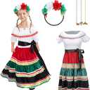 Traditional Mexican Dress for Girls Kids Cinco De Mayo Mexican Costume Princess Dress Halloween Outfit Props (Multicolored) XL