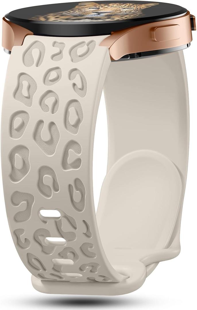 No Gap Leopard Engraved Bands Compatible for Samsung Galaxy Watch 6/5/4 Band 40mm 44mm, Watch 6 47mm 43mm,5 Pro 45mm, Watch 4 Classic 42mm 46mm, 20mm Soft Silicone Replacement Strap for Women (Starlight)