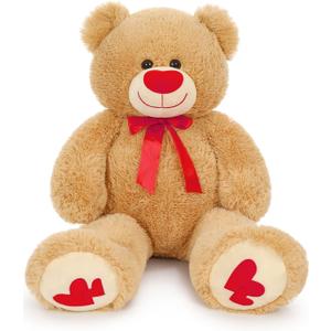 MaoGoLan Giant Teddy Bear 36" Stuffed Animal - Red Heart Footprints Big Teddy Bear Plush for Valentines Gift,Anniversary,Long Distance (35 inches, Brown)