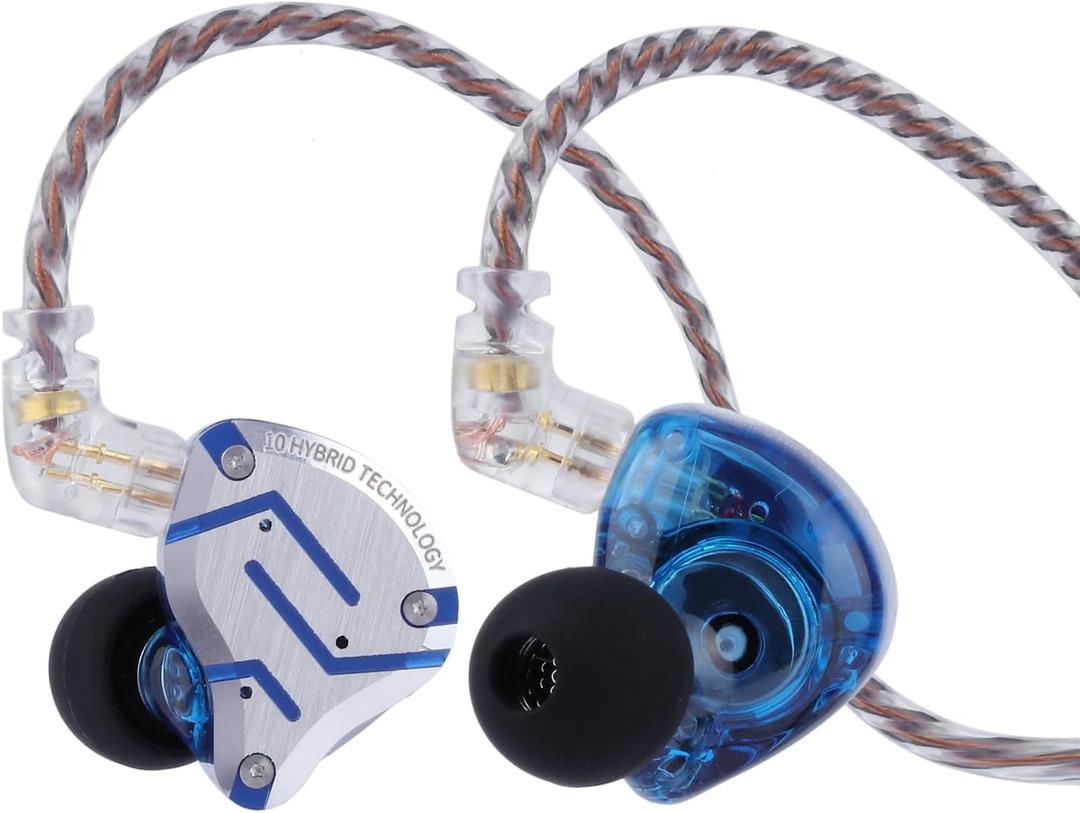 Linsoul KZ ZS10 Pro, 4BA+1DD 5 Driver in Ear Monitor, HiFi Wired Earbuds, Gaming Earbuds, Hybrid IEM Earphones with Stainless Steel Faceplate, Detachable Cable for Musician(with Mic, Glare Blue)