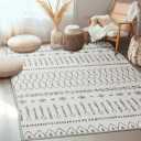 NICETOWN  Area Rug Living Room - Large Soft Boho Geometric, Non-Slip Foldable Washable, Non-Shedding Modern Indoor Floor Carpet for Living, Bedroom, Office, Dining Room, Grey and White, 8'x10'
