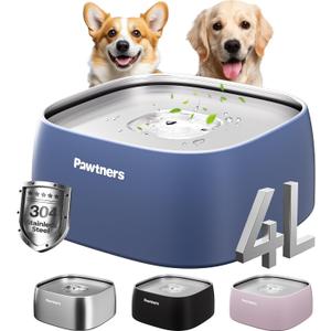 Dog Water Bowl No Spill, 4L All Stainless Steel, Slow Drinking for Dogs with Non-Slip Base, Spill Proof Dog Water Bowl for Medium Large Messy Drinkers, Slobber Stopper, No Mess, Blue (Cobalt)