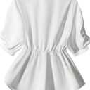 SOLY HUX Women's Button Down Shirts Collared Short Sleeve Bow Tie Front Casual Work Blouse Tops (White, S)