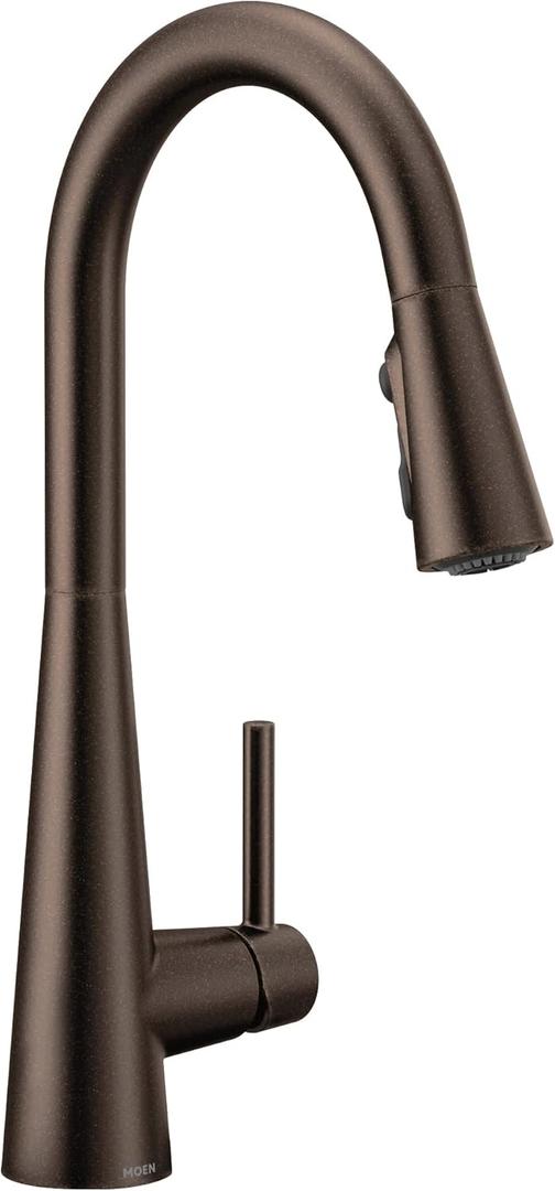 Moen Sleek Oil Rubbed Bronze One-Handle High Arc Kitchen Faucet with Pulldown Sprayer Featuring Power Boost for a Faster Clean, 7864ORB