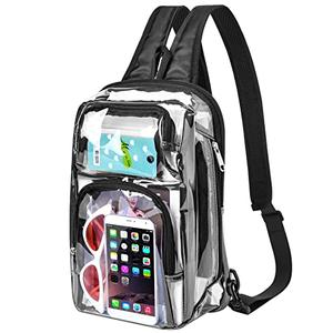 Busiuw Clear Backpack Stadium Approved with Adjustable Reinforced Straps, 3 in 1 Clear Crossbody Bag for Festivals and Games (Black)