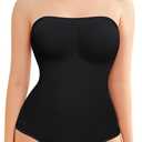 Strapless Shapewear Bodysuit for Women Tummy Control, Seamless Tube Top Bodysuit Body Shaper Off Shoulder Leotard (Black, L)