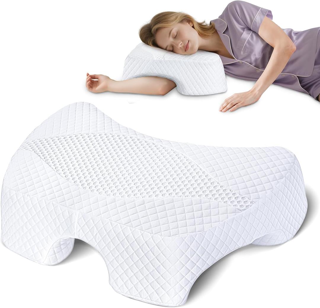 SAHEYER Side Sleeper Pillow with Arm Hole, Memory Foam Shoulder Pillow, Multi-Angle Armholes for Many Sleeping Positions, Ergonomic Support for Neck (White)