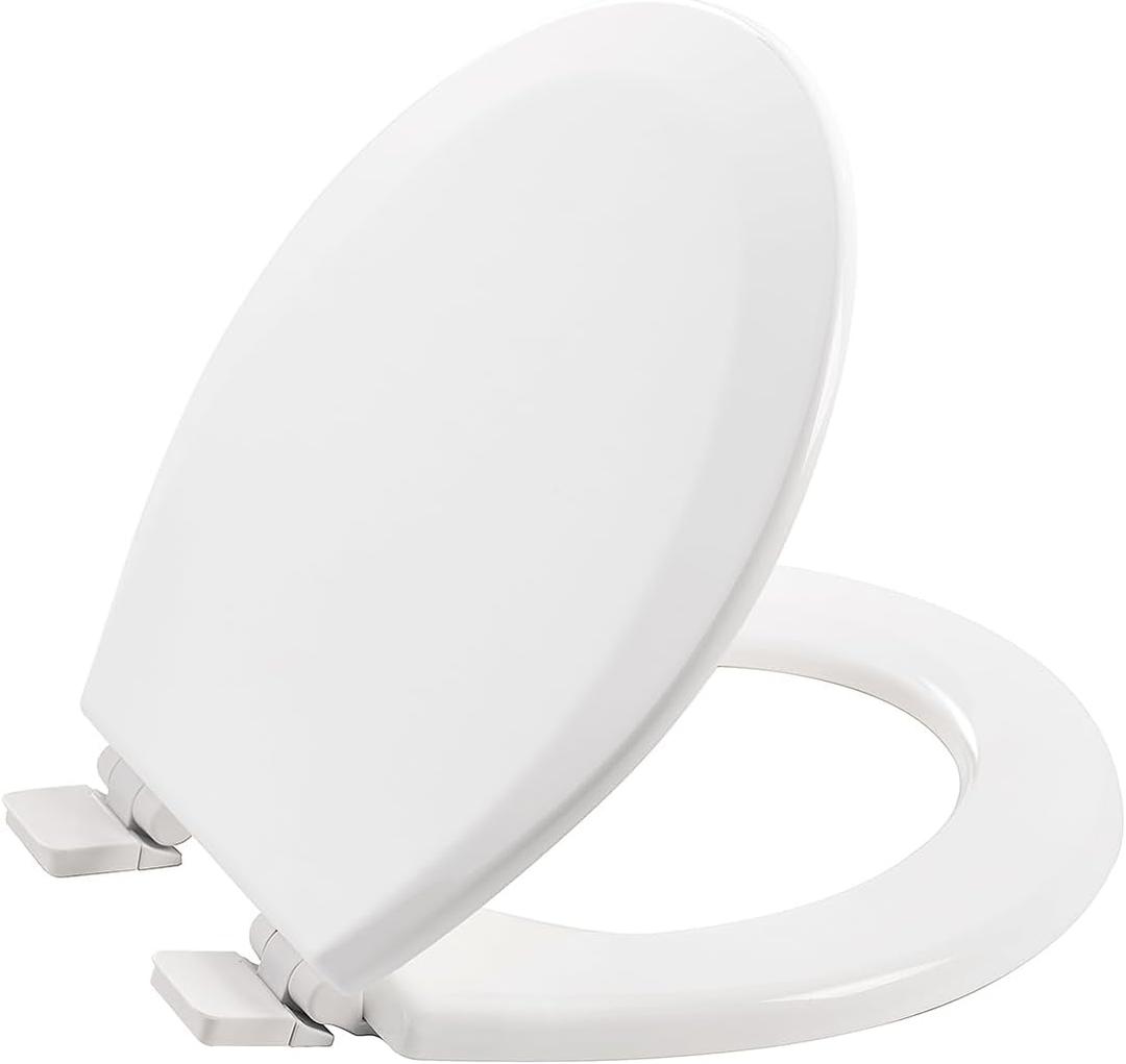 Wood Toilet Seat, Slow Close, High Gloss Finish, Premium Moulded Wood, Quick Release, White, PIKLiDS (Round)
