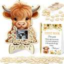 65 Pcs Highland Cow Baby Shower Decorations Guest Book, Baby Shower Guest Book Alternatives with Photo Frame, 60 Wood Slices Cow Baby Shower Guest Book for Boys Grils Baby Shower