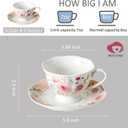 PRECITIME 6oz Floral Porcelain Tea Cup & Saucer Set of 6, Pink Rose, Party