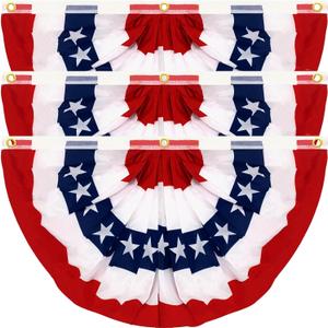 3 Pack 3x6 Feet 250 Anniversary USA Pleated Fan American Flags Bunting for Outside Heavy Duty Double Sided Fade Resistant Patriotic Decor Red White and Blue Half Fan Flags for 4th of July Memorial Day
