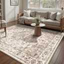 10x12 Neutral Area Rug Brown Vintage Living Room Bedroom Washable Carpet Non-Slip Soft Low Pile Farmhouse Indoor Large Throw Rug for Dining Room Office